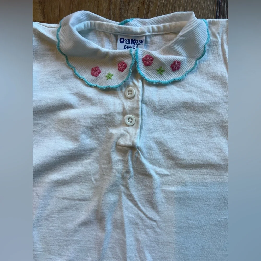 OshKosh B’gosh Embroidered Collar Puff Sleeve Top Shirt Size 4T Vintage Charm